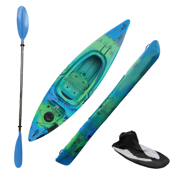 GREEN/BLUE/BLACK riber sit in kayak package in peterborough