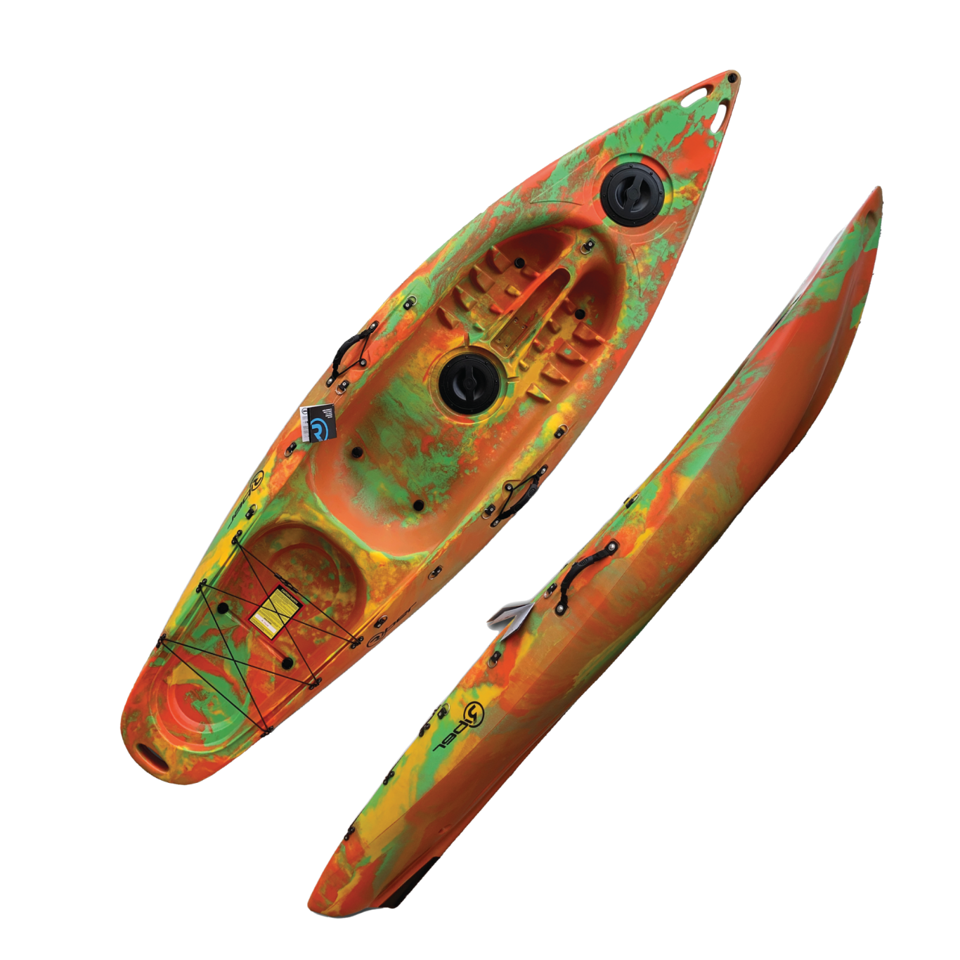 ORANGE/GREEN/YELLOW riber deluxe sit on top kayak package for beginners
